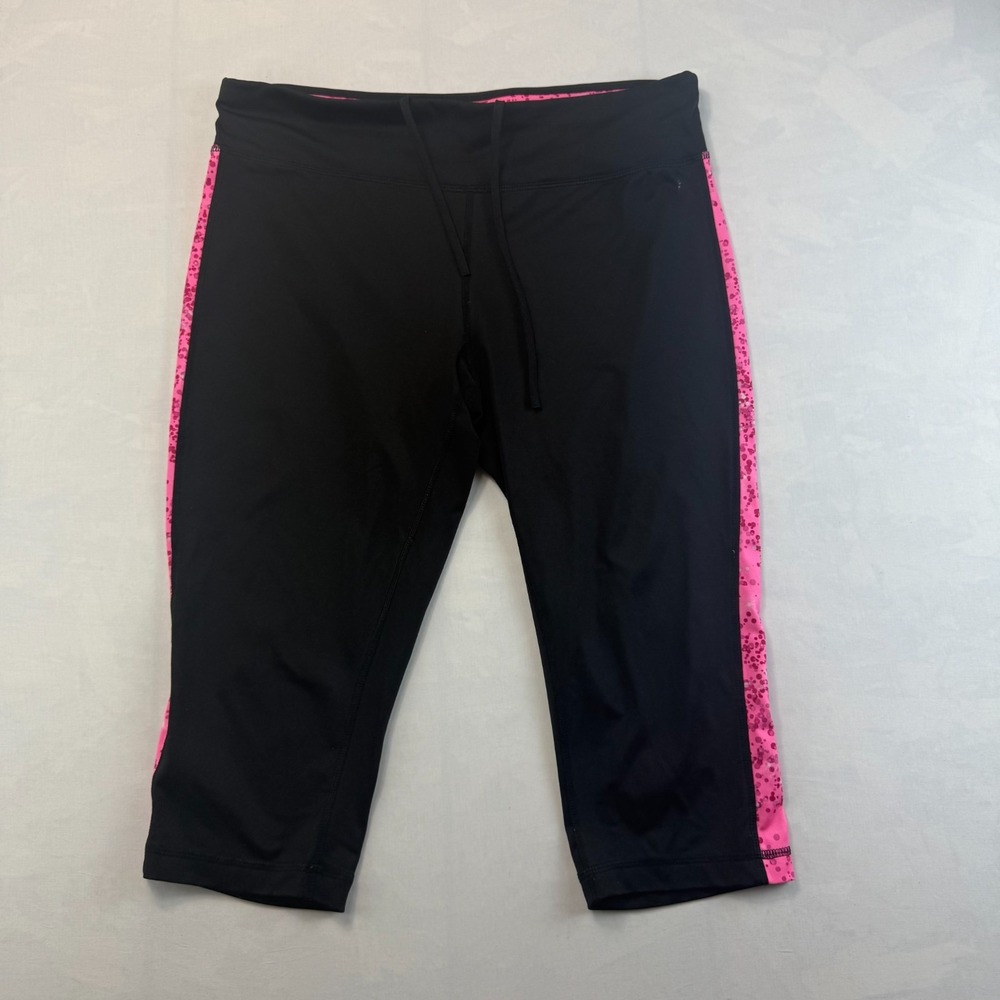 Danskin Now Fitted Capri Leggings Womens Large Black Side Stripe High Waisted